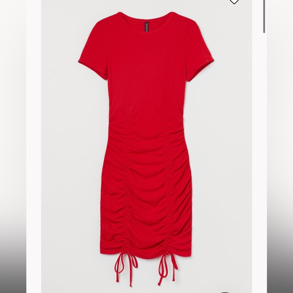 Divided red drawstring dress